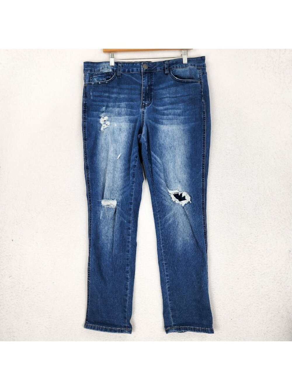 Judy Blue Jeans Womens 1XL Blue Denim Auto Co Relaxed Fit Distressed High Rise